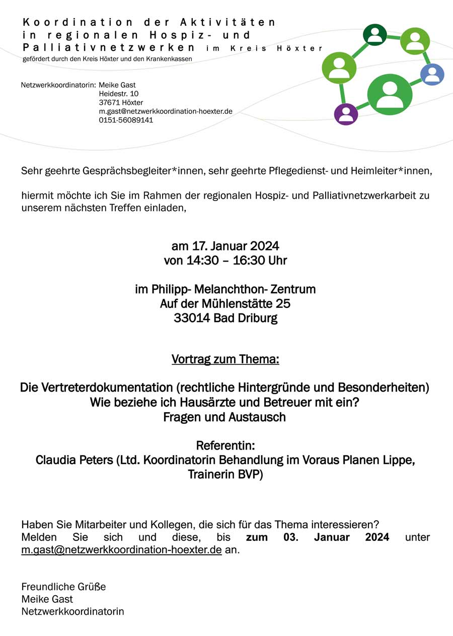 Palliativ Netz im Kreis Höxter e.V. - Netzwerkkordination - Vortragankündigung - Vertreterdokumentation - PDF-Vorschau
