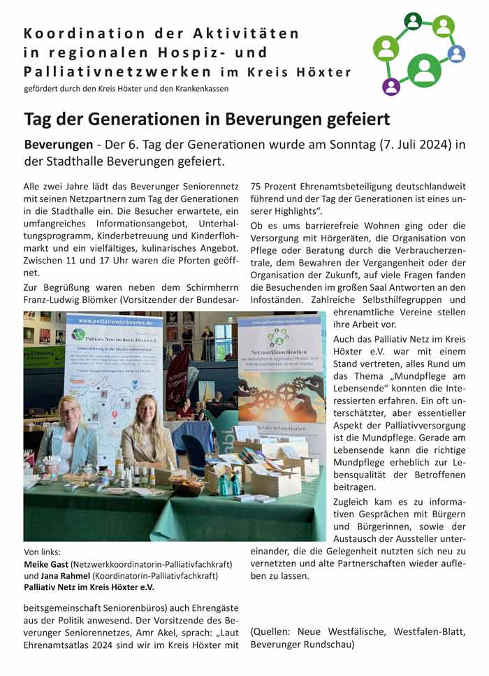 Palliativ Netz im Kreis Höxter e.V. - Netzwerkkoordination - Tag der Generationen in Beverungen gefeiert am 07. Juli 2024 - PDF-Dokument